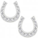 NEW White Gold Rhodium Bonded CZ Horseshoe Stud Earring