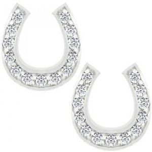 NEW White Gold Rhodium Bonded CZ Horseshoe Stud Earring