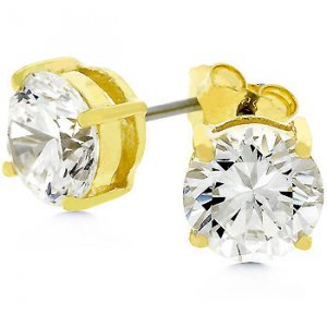 NEW 14k Gold 925 Sterling Silver 7mm CZ Stud Earrings
