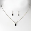 Silver Black Rhinestone Bridal Necklace Earring Set