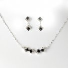 Silver Black Clear Crystal Square Necklace Earring Set