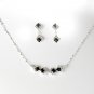 Silver Black Clear Crystal Square Necklace Earring Set