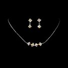 Silver AB Clear Crystal Square Necklace Earring Set