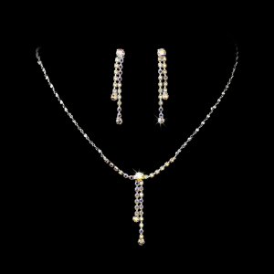 Silver AB Crystal Rhinestone Drop Necklace Earring Set