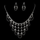 Silver Clear Rhinestone Chandelier Necklace Earring Set