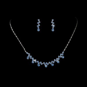 Silver Light Blue Crystal Accented Necklace Earring Set