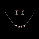 Silver Red Clear Crystal Square Necklace Earring Set