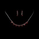 Silver Burgundy Crystal Accented Necklace Earring Set