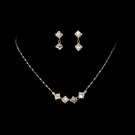 Gold Clear Crystal Square Necklace Earring Set