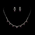 Silver Fuchsia Clear Crystal Necklace Earring Set