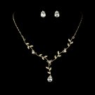 Gold Clear Crystal Floral Stud Necklace Earring Set