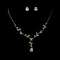 Gold Clear Crystal Floral Stud Necklace Earring Set