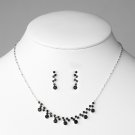 Silver Black Crystal Accented Necklace Earring Set