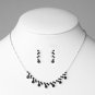 Silver Black Crystal Accented Necklace Earring Set