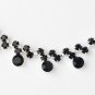 Silver Black Crystal Accented Necklace Earring Set