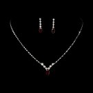 Silver Red  Rhinestone Bridal Necklace Earring Set