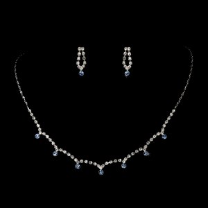 Silver Light Blue Clear Crystal Necklace Earring Set