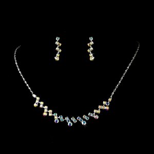 Silver AB Crystal Accented Necklace Earring Set