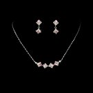 Silver Pink Clear Crystal Square Necklace Earring Set