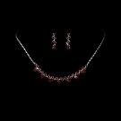 Silver Red Crystal Accented Necklace Earring Set