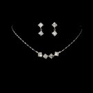 Silver Clear Crystal Square Necklace Earring Set