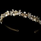 Gold Pearl Swarovski Crystal Bridal Headband Tiara