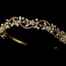 Gold Rhinestone Crystal Pearl Floral Tiara Headband