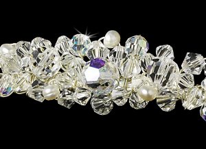 Silver AB Swarovski Crystal White Pearl Tiara Headband