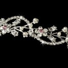 Silver Pink Rhinestone Crystal Floral Tiara Headband