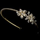 Gold Rhinestone Pearl vory Flower Bridal Tiara Headband