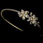 Gold Rhinestone Pearl vory Flower Bridal Tiara Headband
