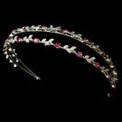 Silver Fuchsia Crystal Double Vine Headband Tiara