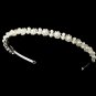 Silver Rhinestone Crystal White Pearl Headband Tiara