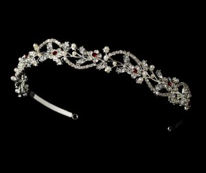 Silver Burgundy Rhinestone Crystal Tiara Headband