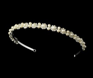 Silver Rhinestone Crystal Ivory Pearl Headband Tiara