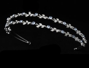 Silver Light Blue Crystal Double Vine Headband Tiara