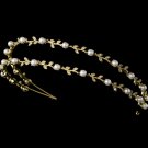 Gold Crystal Pearl Double Vine Headband Tiara