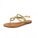 Gold Rhinestone Flat Sandal Womens Shoes
