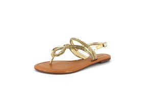 Gold Rhinestone Flat Sandal Womens Shoes
