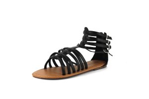 Black Gladiator Flat Sandal Womens Shoes