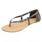 Black Faux Snakeskin Flat Sandal Womens Shoes