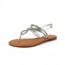 Silver Rhinestone Flat Sandal Womens Shoes