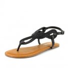 Black Braided Rope Flat Sandal Womens Shoes