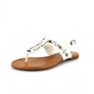 White Studded T Strap Flat Sandal Womens Shoes