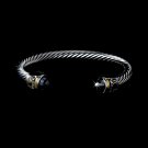 Silver Black Rhinestone Tipped  Bangle Bracelet