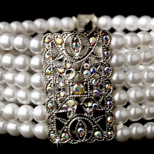 Silver Rhodium AB Crystal Pearl Stretch Bracelet