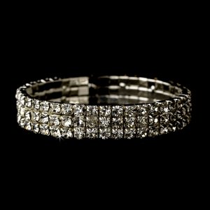 Silver Clear Rhinestone Triple Row Stretch Bracelet