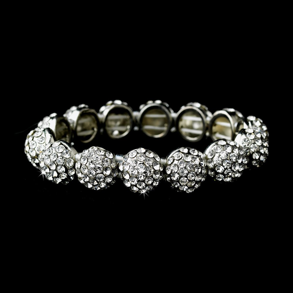Silver Clear Crystal Round Stretch Bracelet