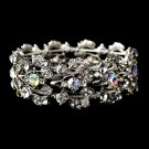 Silver AB Rhinestone Crystal Leaf Stretch Bracelet