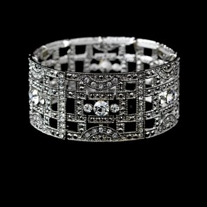 Crystal Encrusted Silver Clear Stretch Bracelet